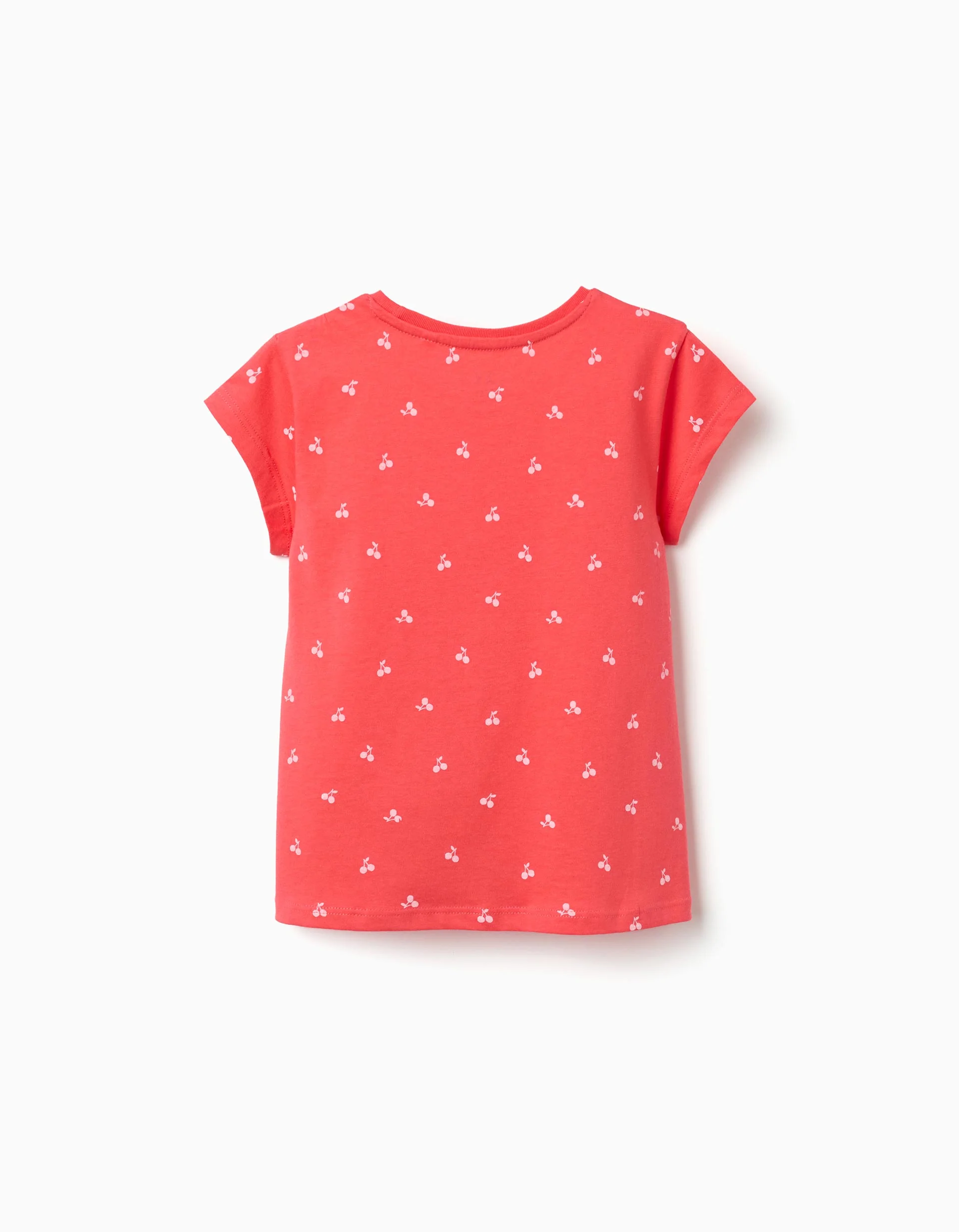 Pack of 2 cotton T-shirts with summery prints for girls, coral/white