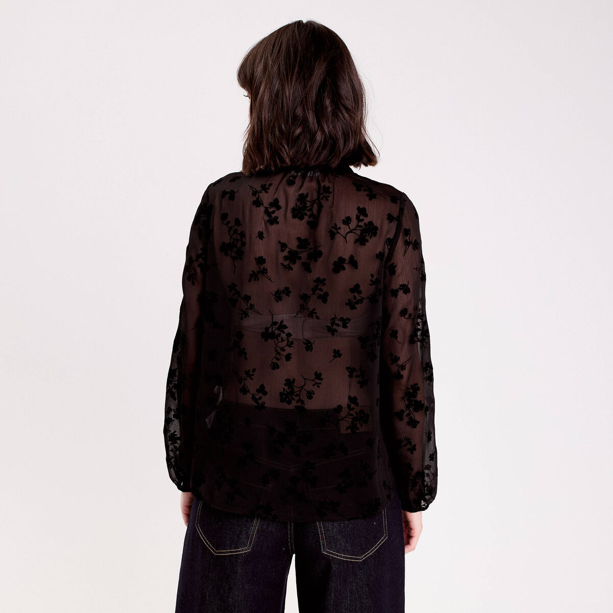 Blouse fluide manches longues noir femme