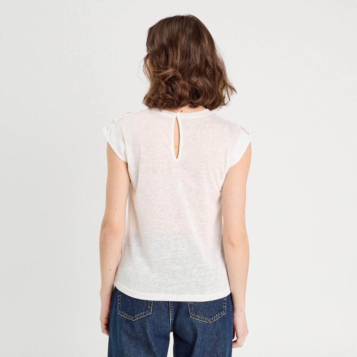 Débardeur épaules dentelle ecru femme