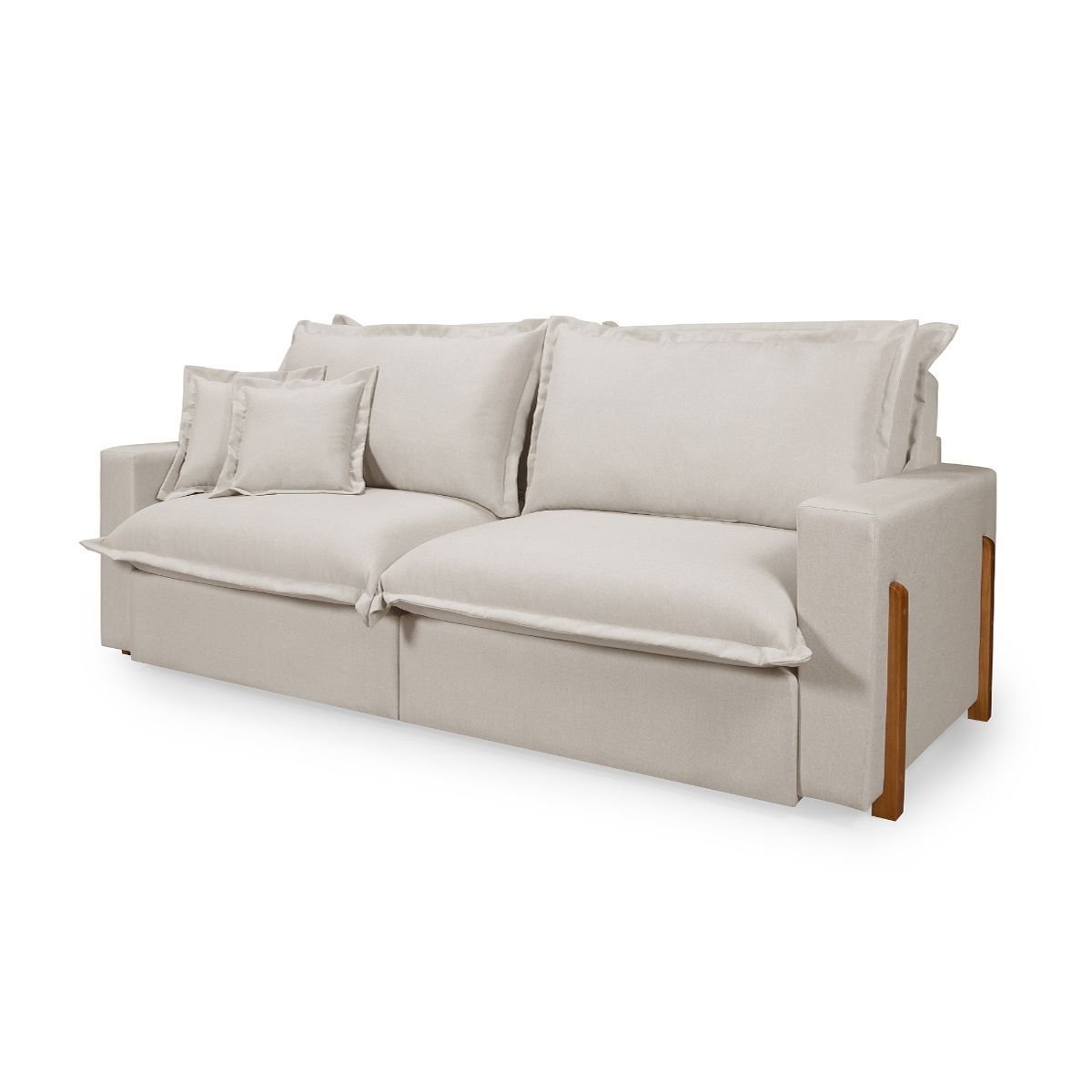 Sofá Retrátil Reclinável sem Caixa com Molas Ensacadas no Assento Tecido Linho Cru 2,00m