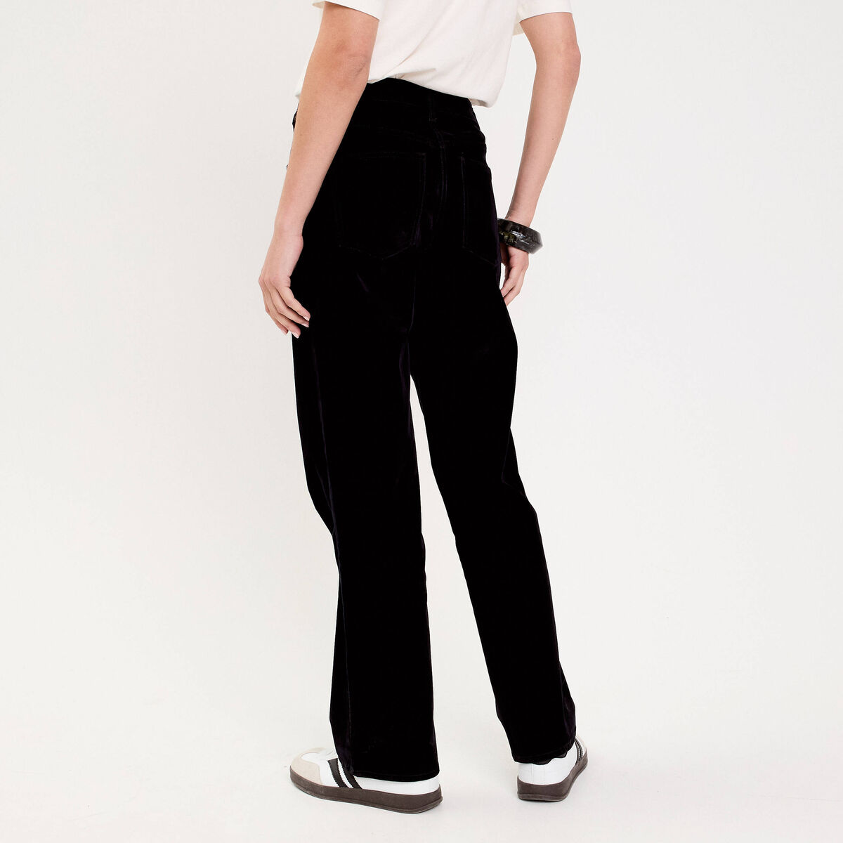 Pantalon droit en velours noir femme