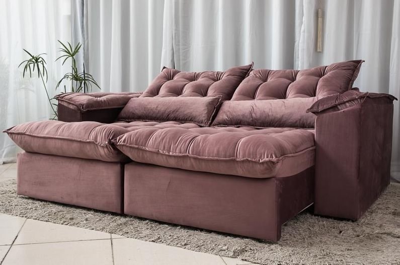 Sofá Retrátil e Reclinável Ipanema 1,50m em Tecido Veludo C/pillow Nos Braços - Montagem Inclusa:ros