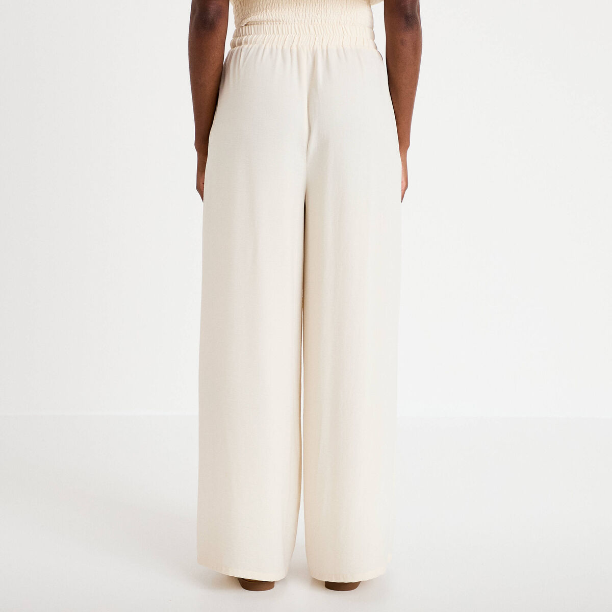 Pantalon large fluide ecru femme