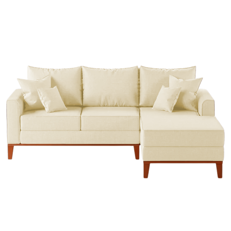 Sofá 3 Lugares Beny com Chaise Direito Corino Bege