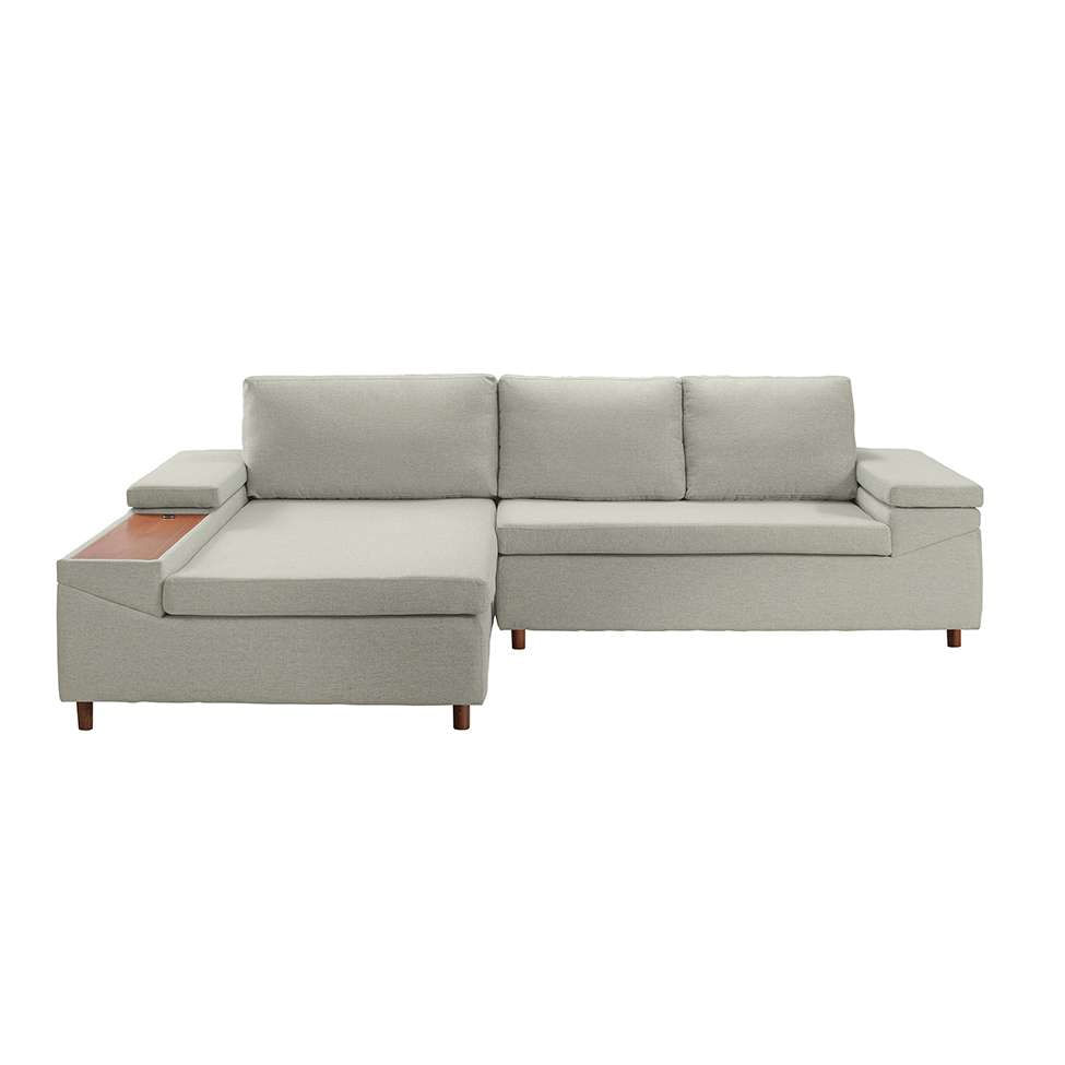 Sofá 5 Lugares com Chaise Esquerdo Clássico com Entrada USB Linho Bege em Promoção | Ofertas na Americanas