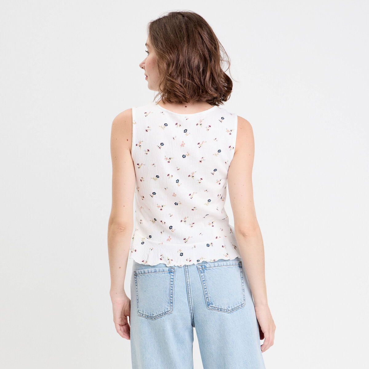 Débardeur col V sans manches blanc femme