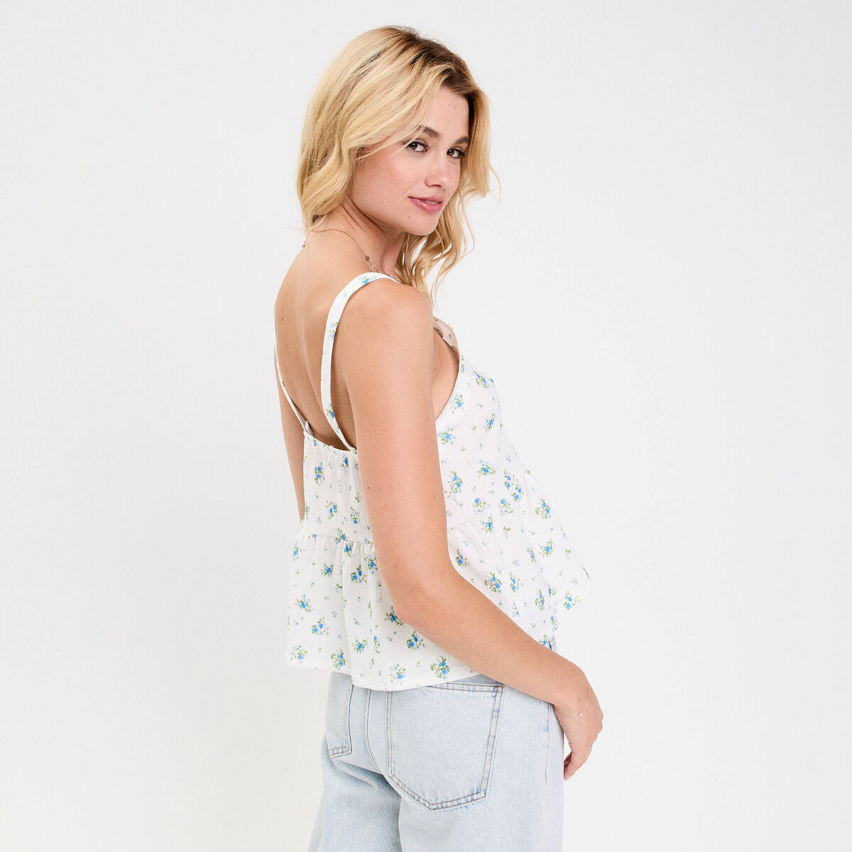 Blouse nouée fines bretelles ecru femme