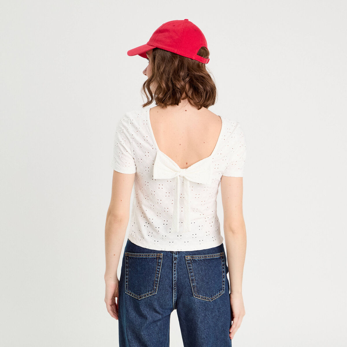 T-shirt broderie anglaise ecru femme