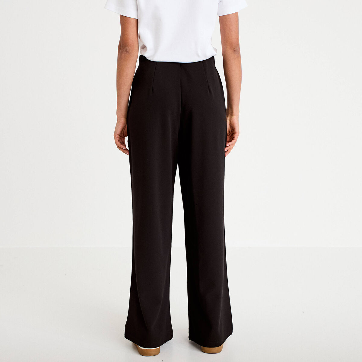 Pantalon large taille haute fluide noir femme