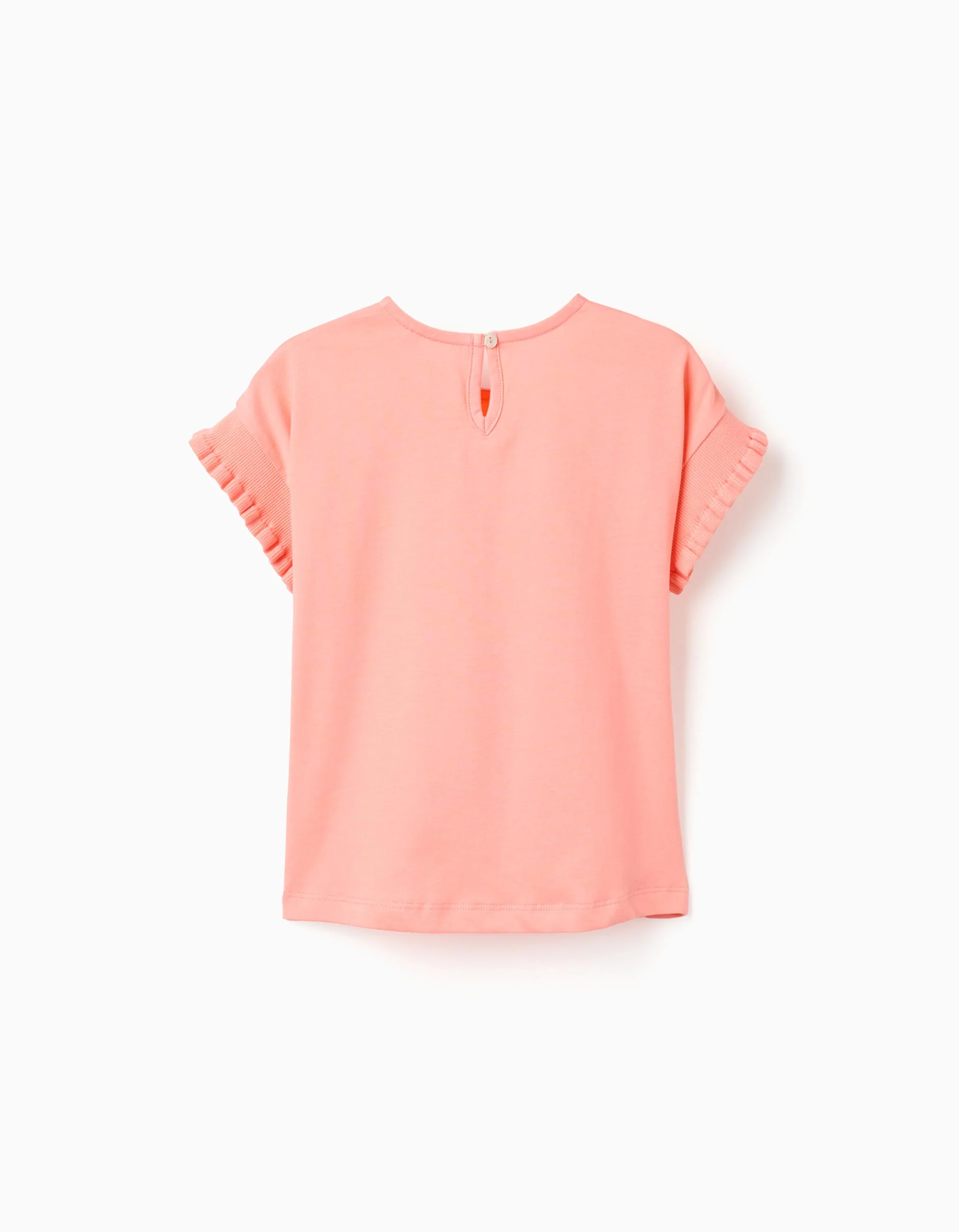 Cotton T-shirt with ruffled sleeves for girls, light coral
