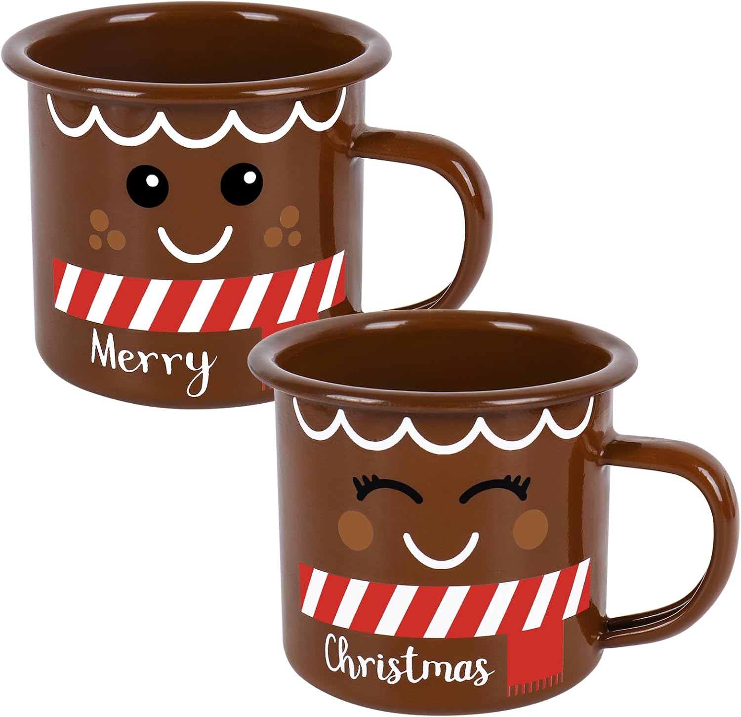 2 Pcs Christmas Mini Coffee Mugs 12 Oz Gingerbread Man Smile Enamel Cups with Handle Cartoon Drinking Mugs for Merry Xmas Holiday Party