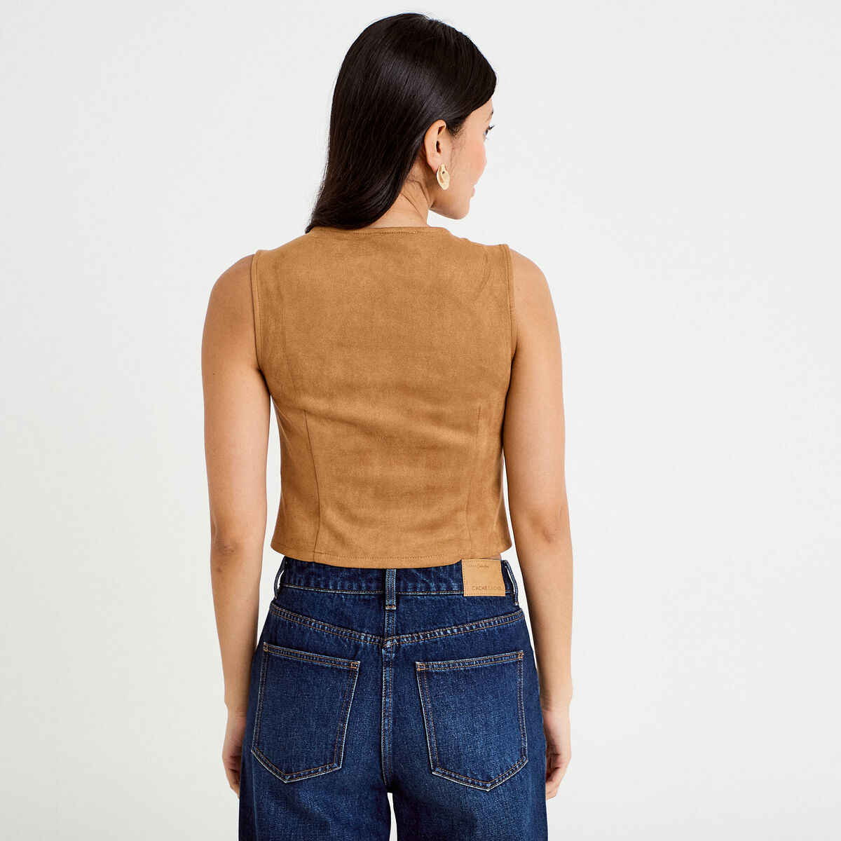 Gilet sans manches col v marron foncé femme