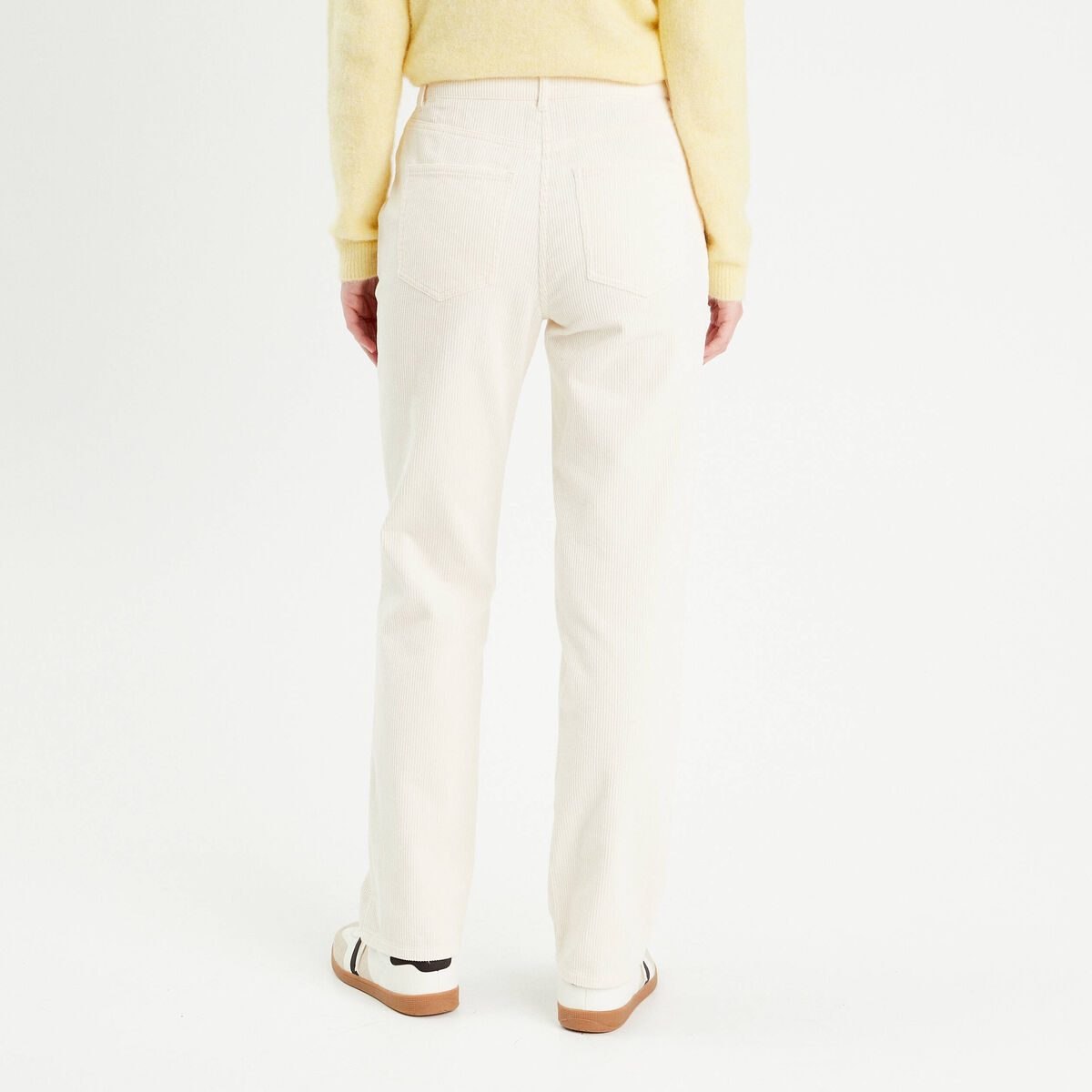 Pantalon straight velours ecru femme