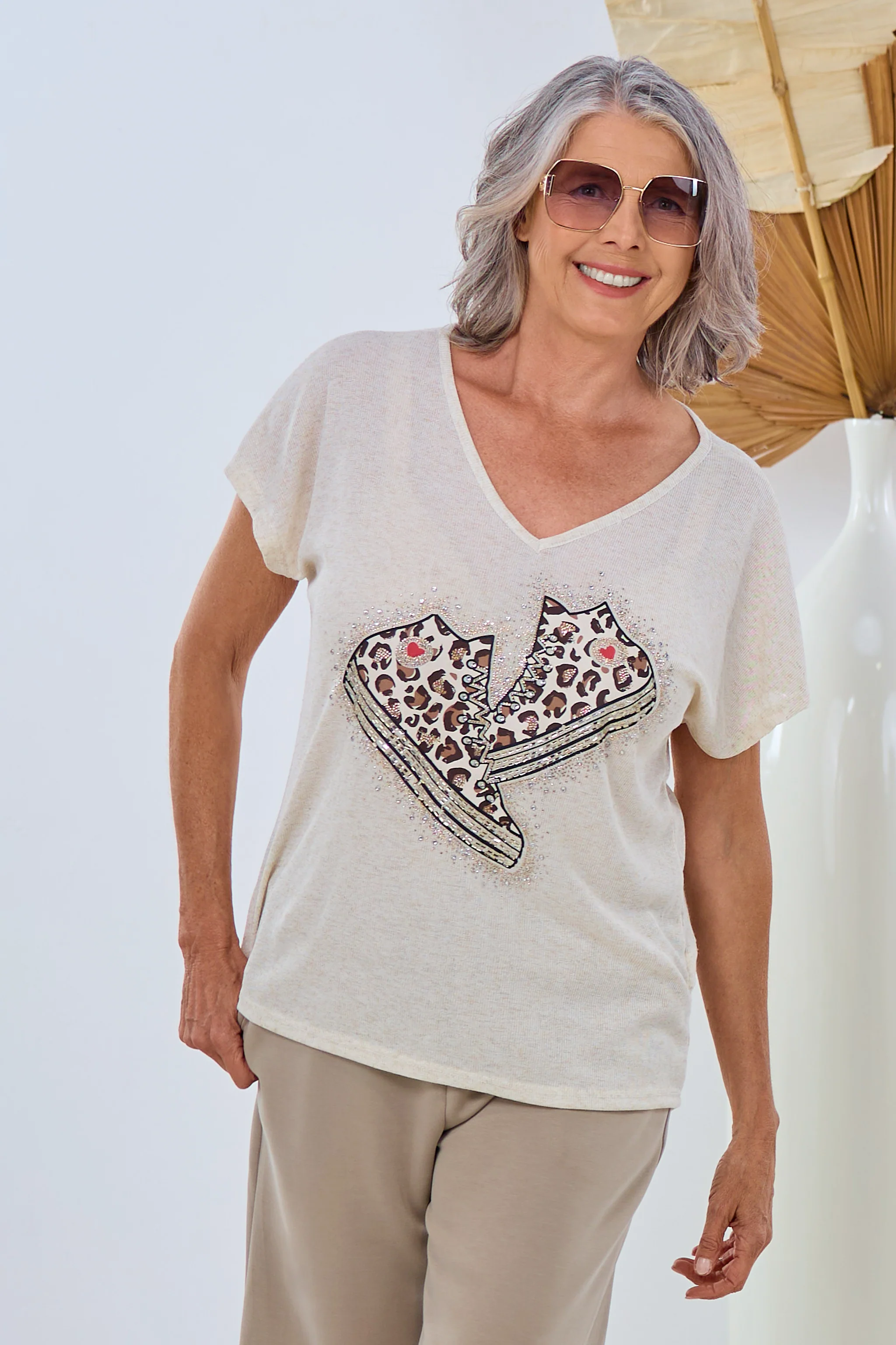 kurzarm Shirt Sneaker, beige