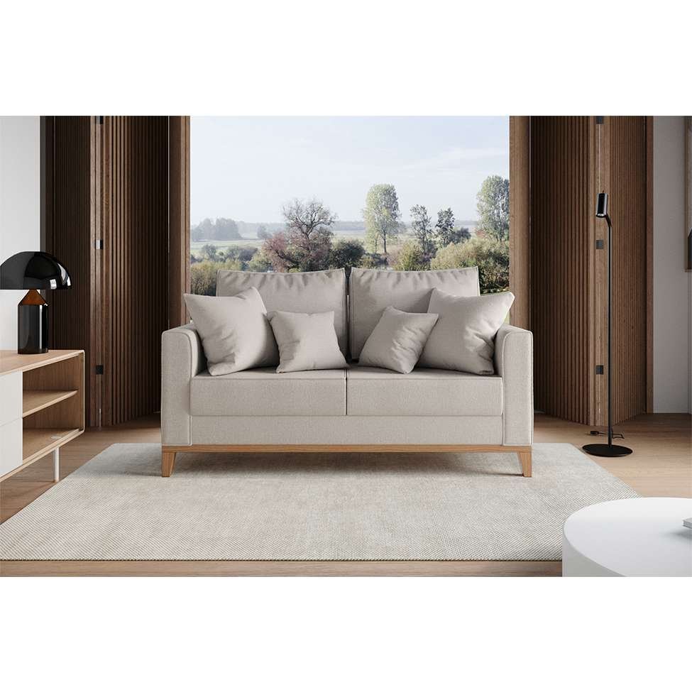Sofá 2 Lugares Beny Base de Madeira Linho Cotton Cru Rrdecor
