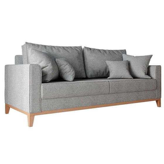 Sofá Beny 3 Lugares com Base de Madeira Élpis Móveis Linho