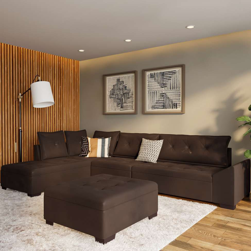 Sofá de Canto 5 Lugares com Chaise Esquerdo Urupema Suede Café em Promoção | Ofertas na Americanas