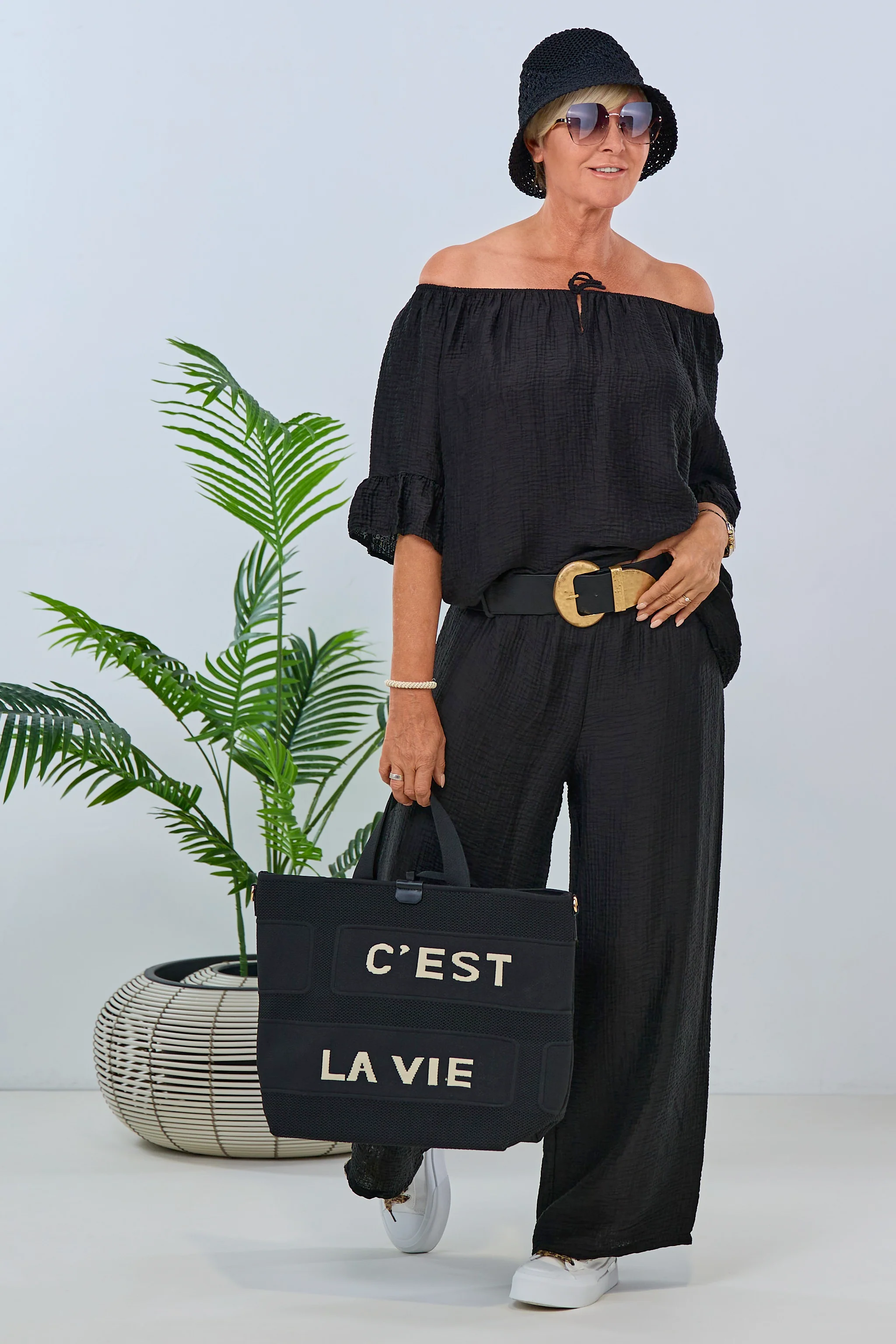 Musselin 2-Teiler, schwarz (schimmernd)