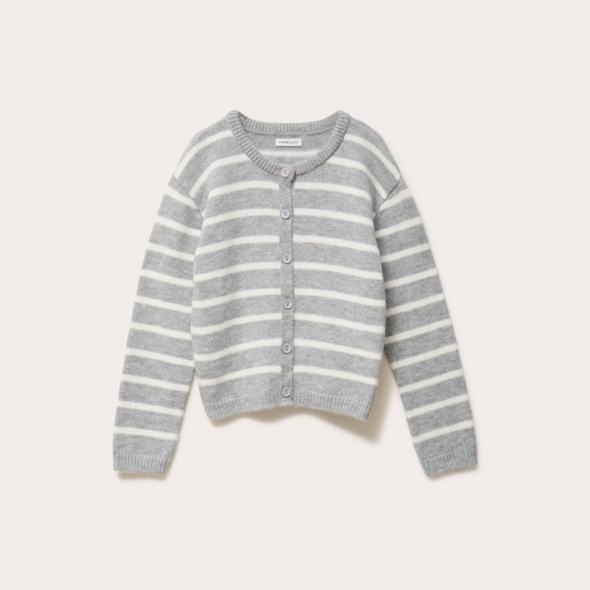 Gilet col rond manches longues gris clair femme