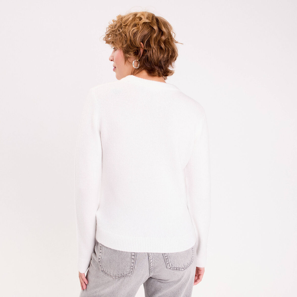 Pull motif noeud ecru femme