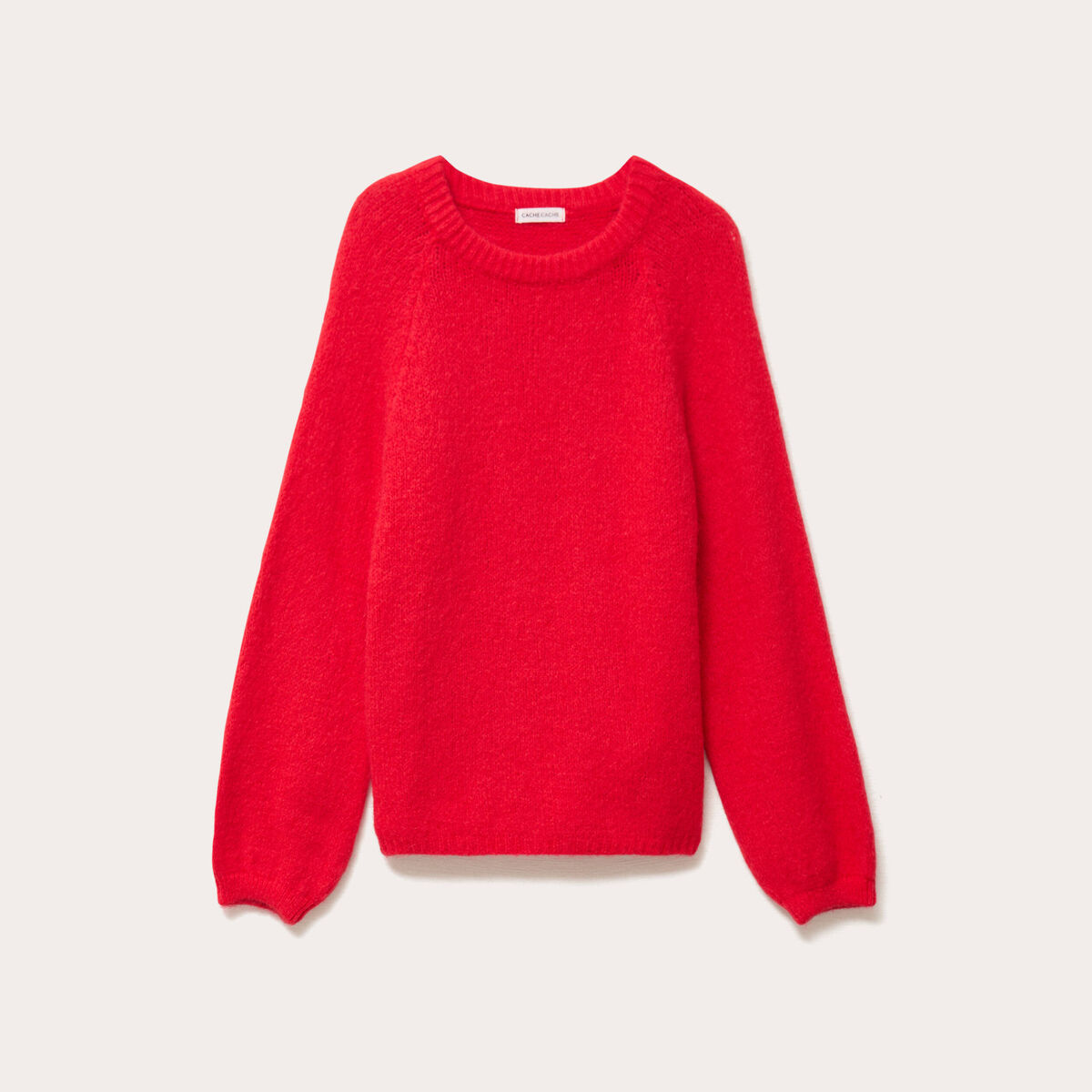 Pull ample col rond manches longues rouge femme