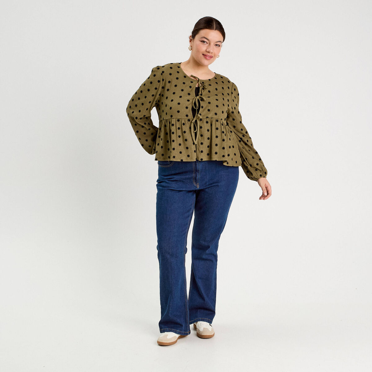 Blouse avec noeuds beige femme