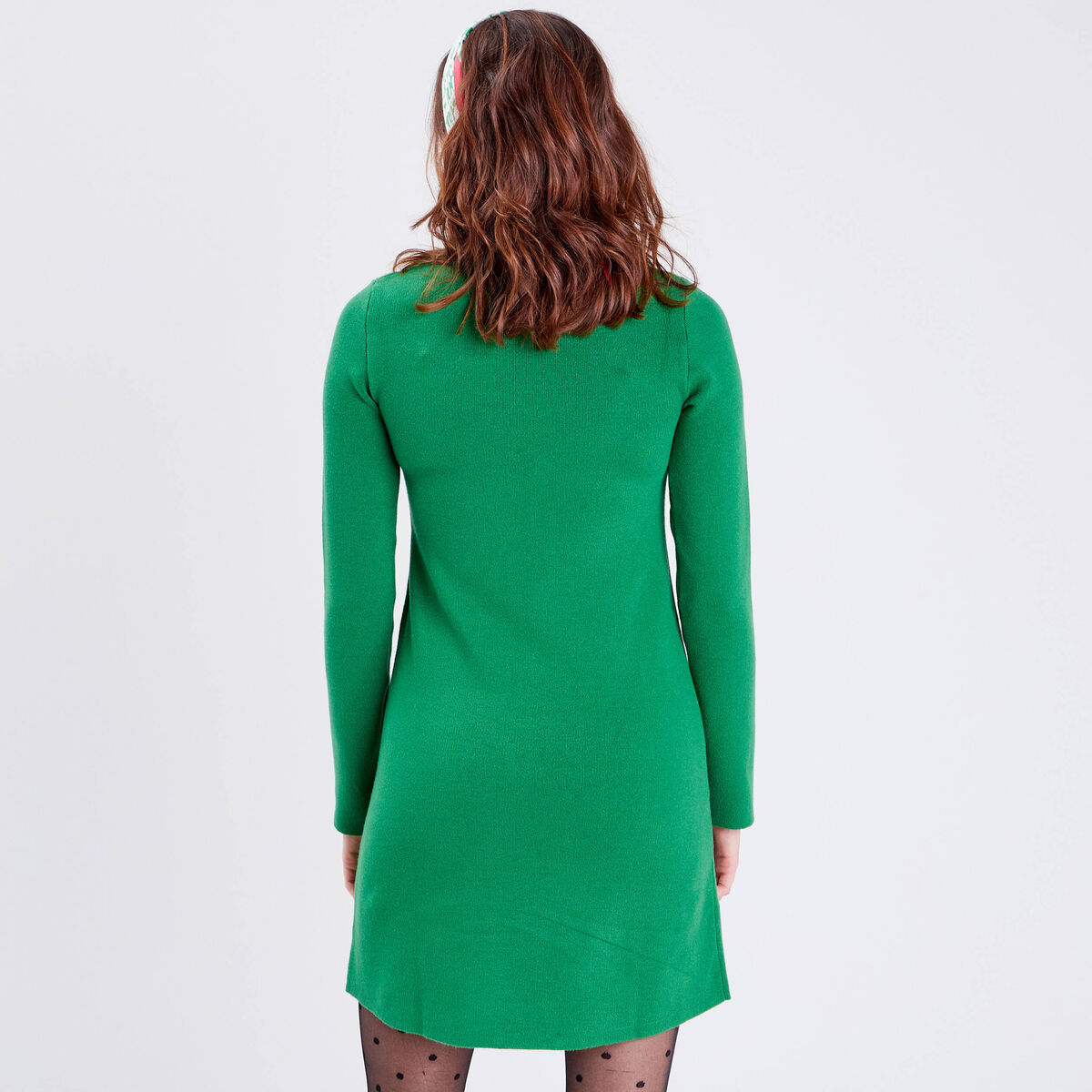 Robe pull droite avec poches vert femme