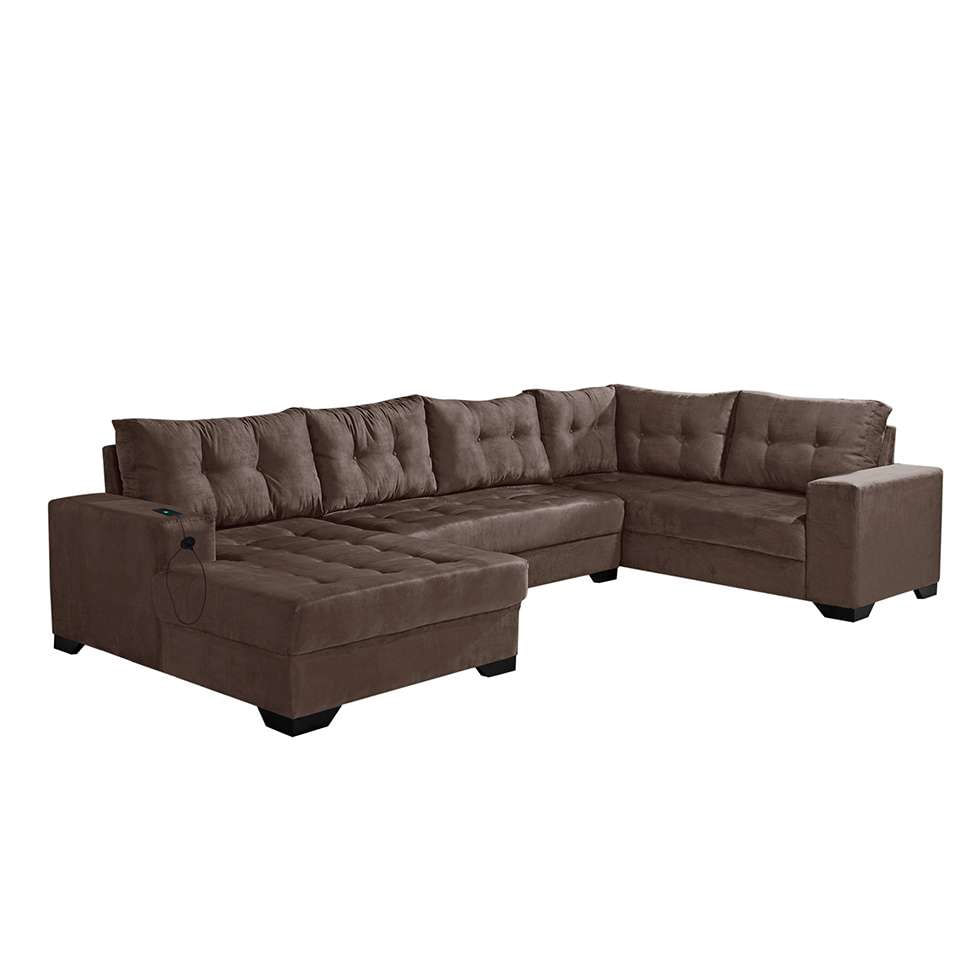Sofá de Canto 6 Lugares Dijon com Chaise Esquerdo e Entrada USB Suede Marrom em Promoção | Ofertas na Americanas