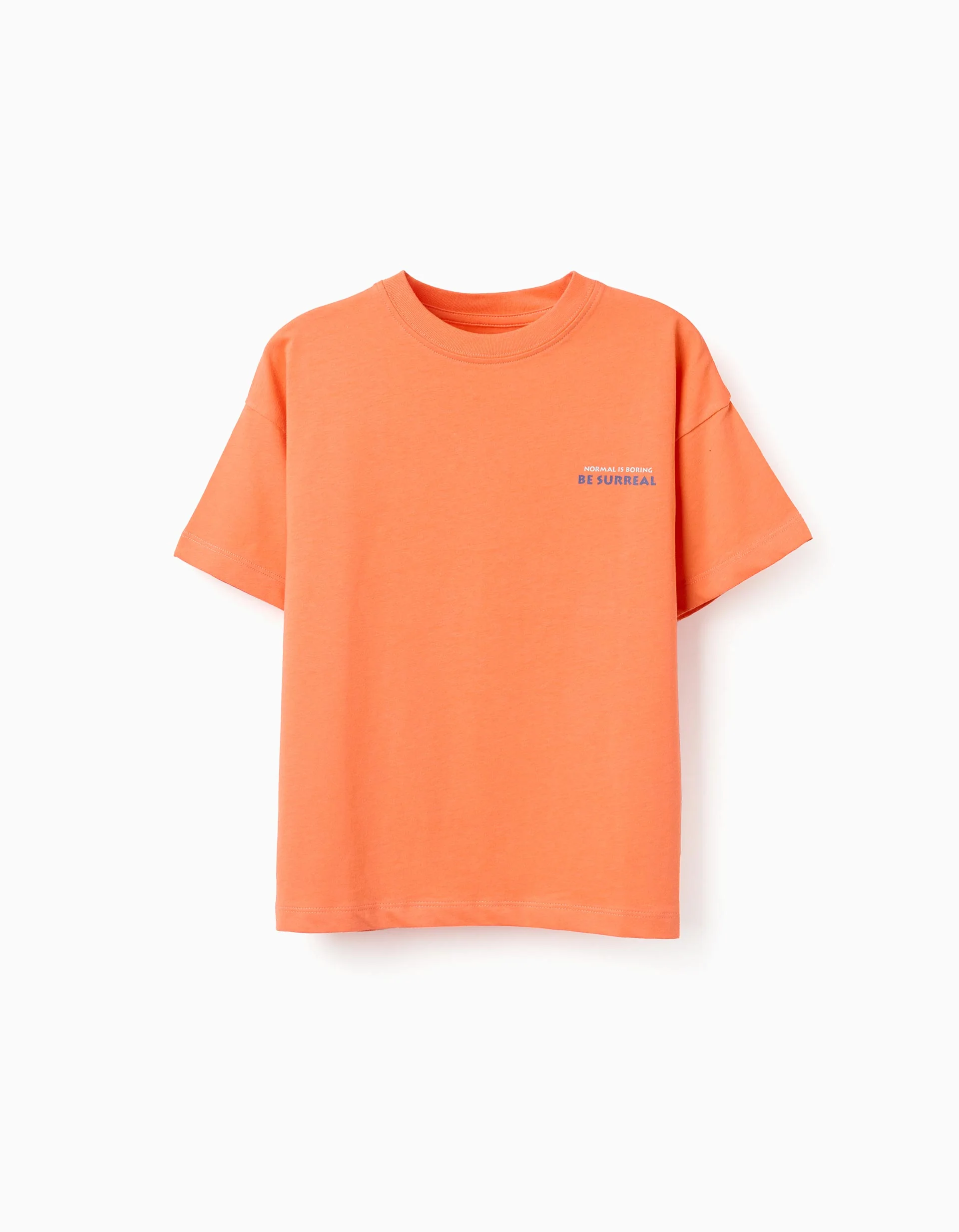 Cotton T-shirt with Normal is Boring print for boys, orange