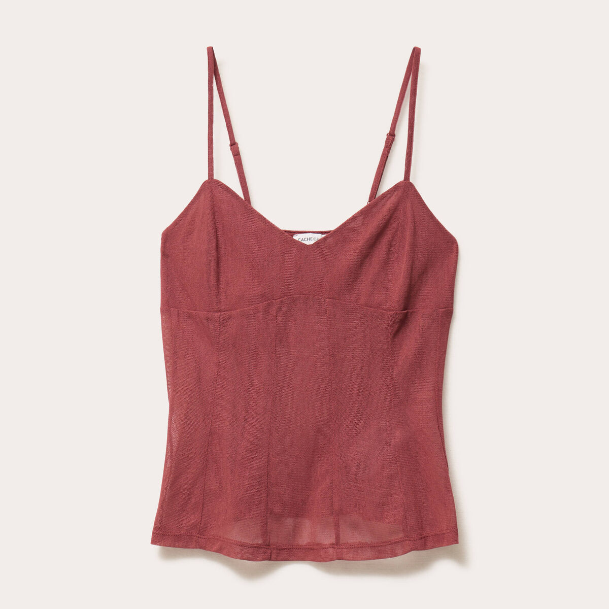 Débardeur ajusté court col v vieux rose femme