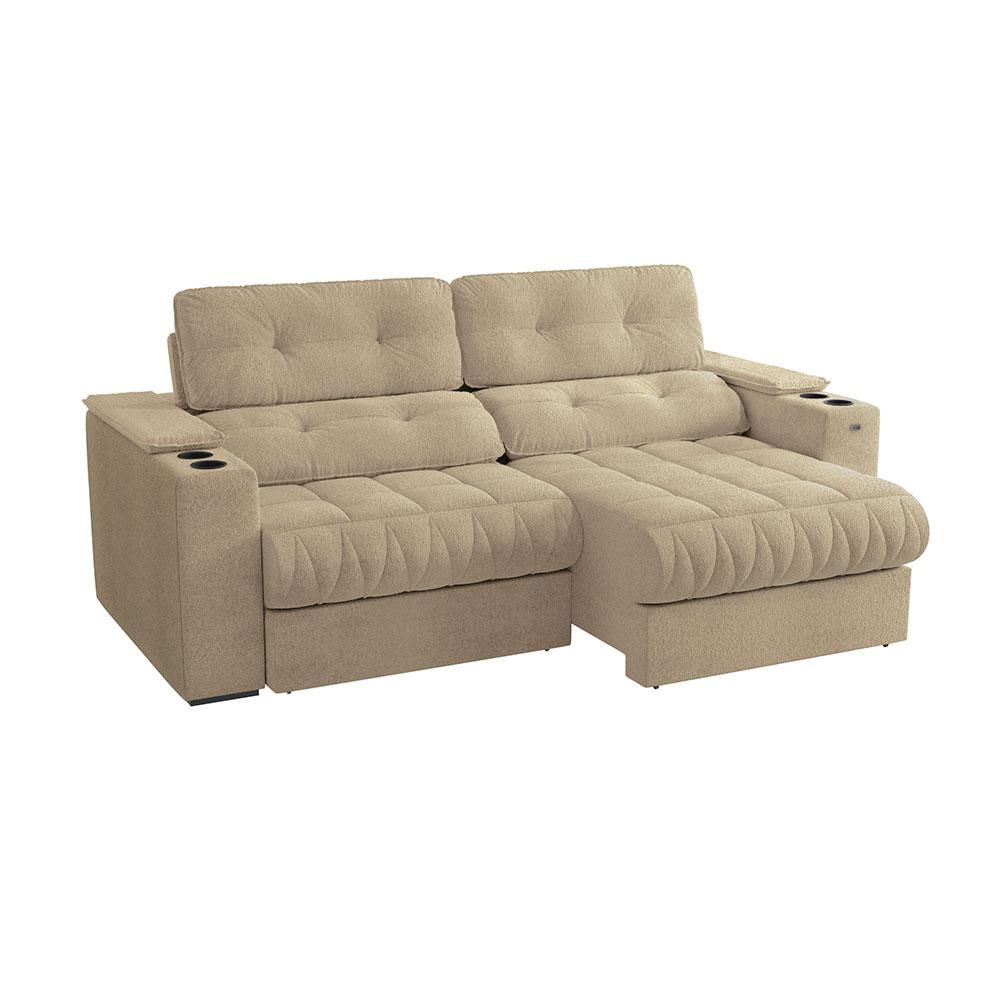 Sofá 4 Lugares Retrátil e Reclinável Premier Molas Bouclé Bege 261 cm em Promoção | Ofertas na Americanas