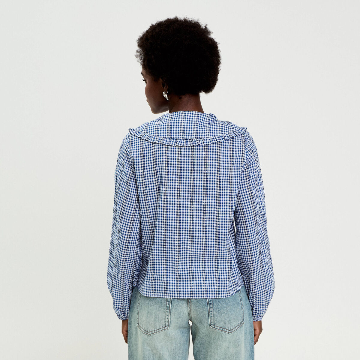 Blouse courte droite col claudine bleu roi femme