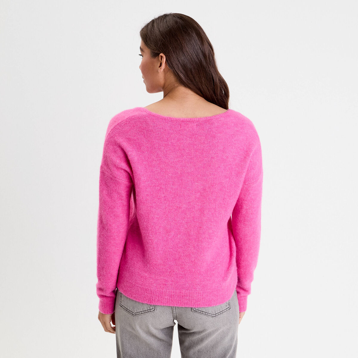 Pull avec col en V rose femme