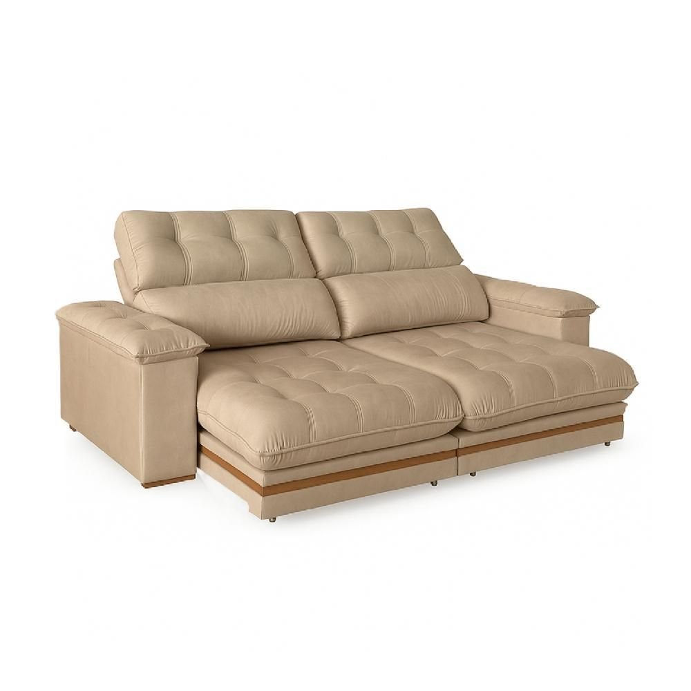 Sofá 5 Lugares 2,90m Retrátil e Reclinável Turim Molas Ensacadas Bom Pastor Veludo Bege