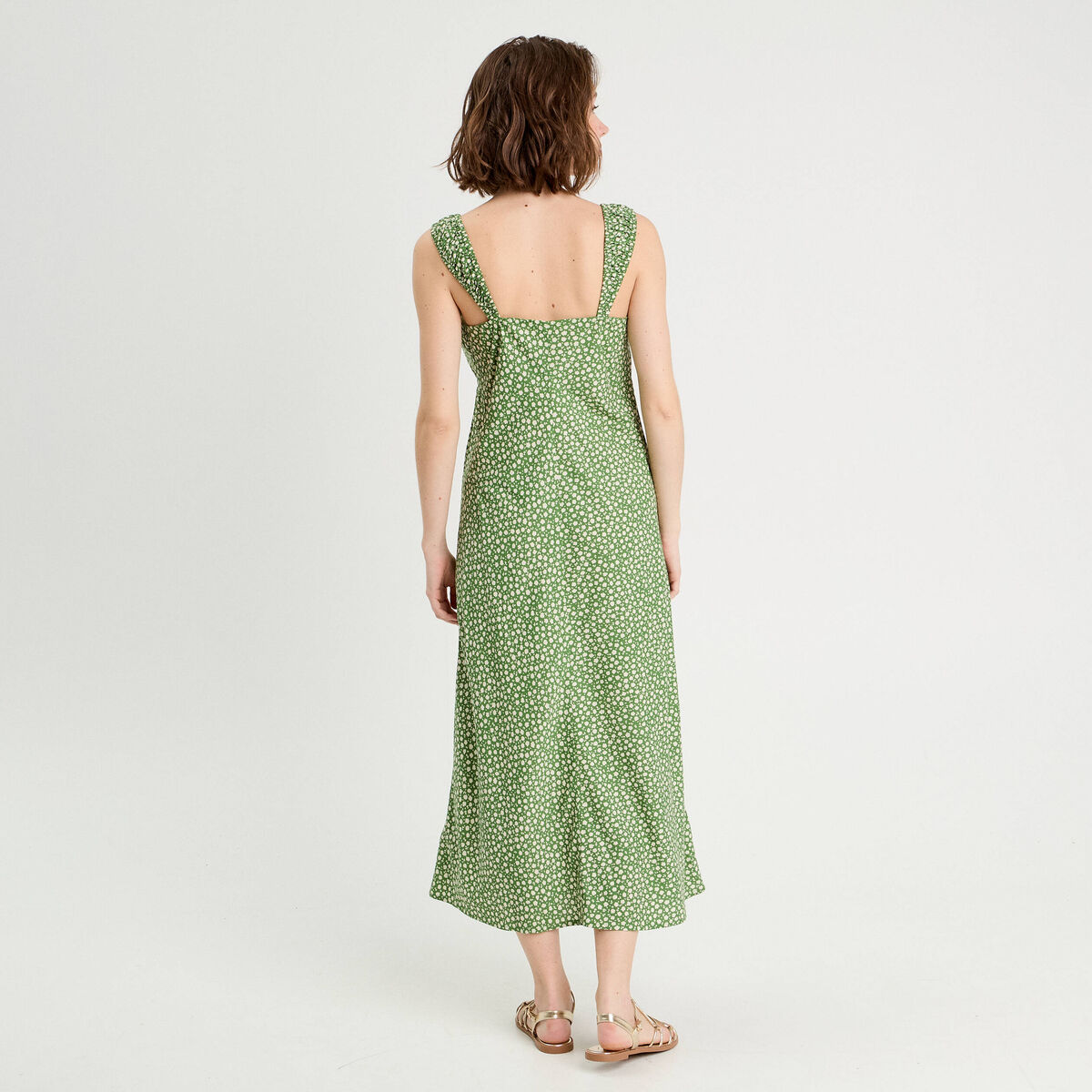 Robe longue évasée vert kaki femme
