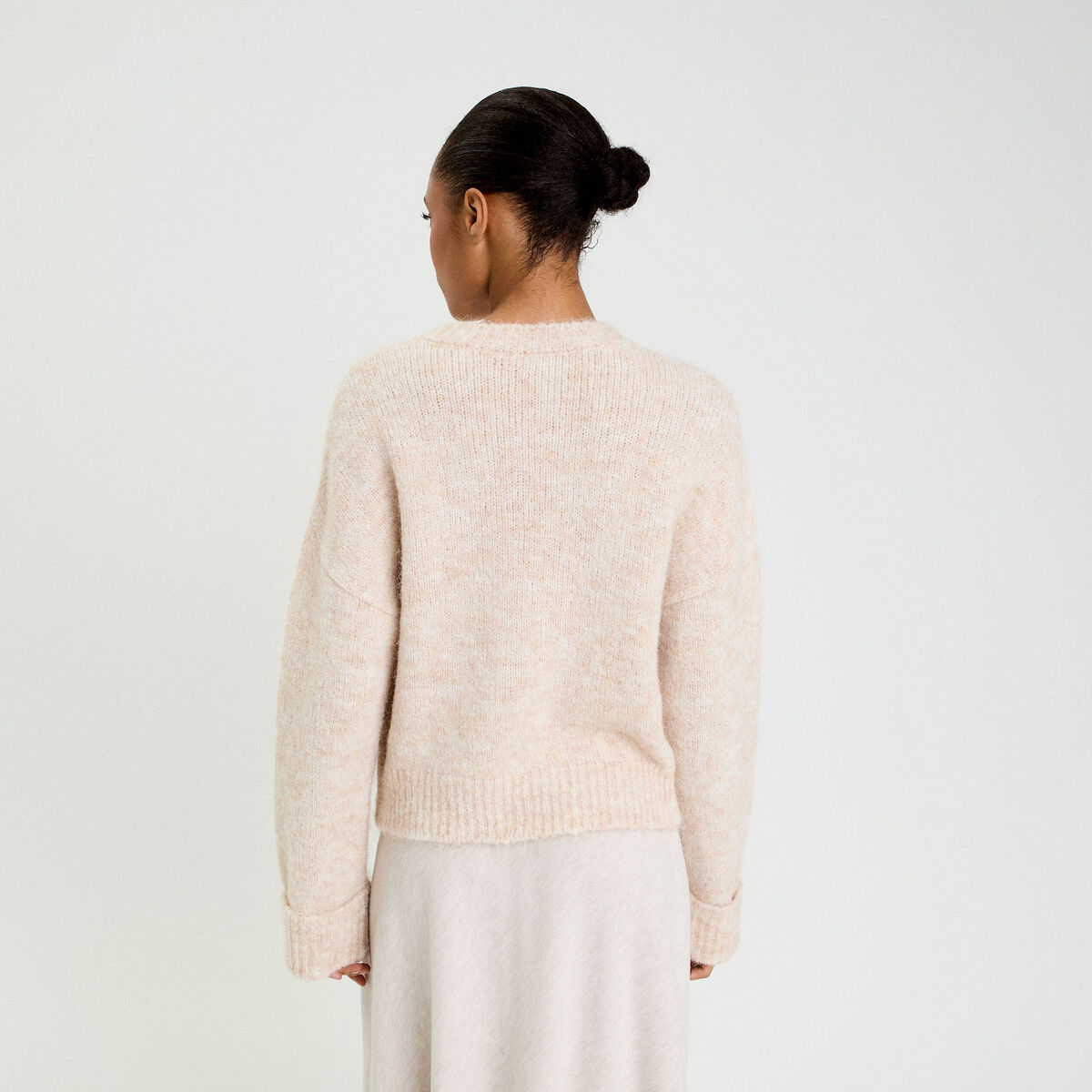 Pull col rond beige femme