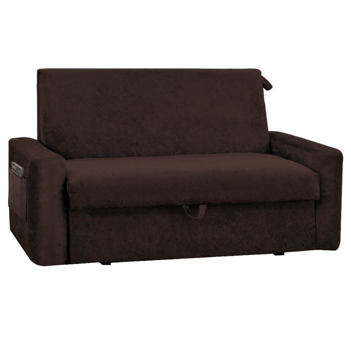 Sofá Cama Daiane com Baú 2 Lugares 140cm Cor Marrom