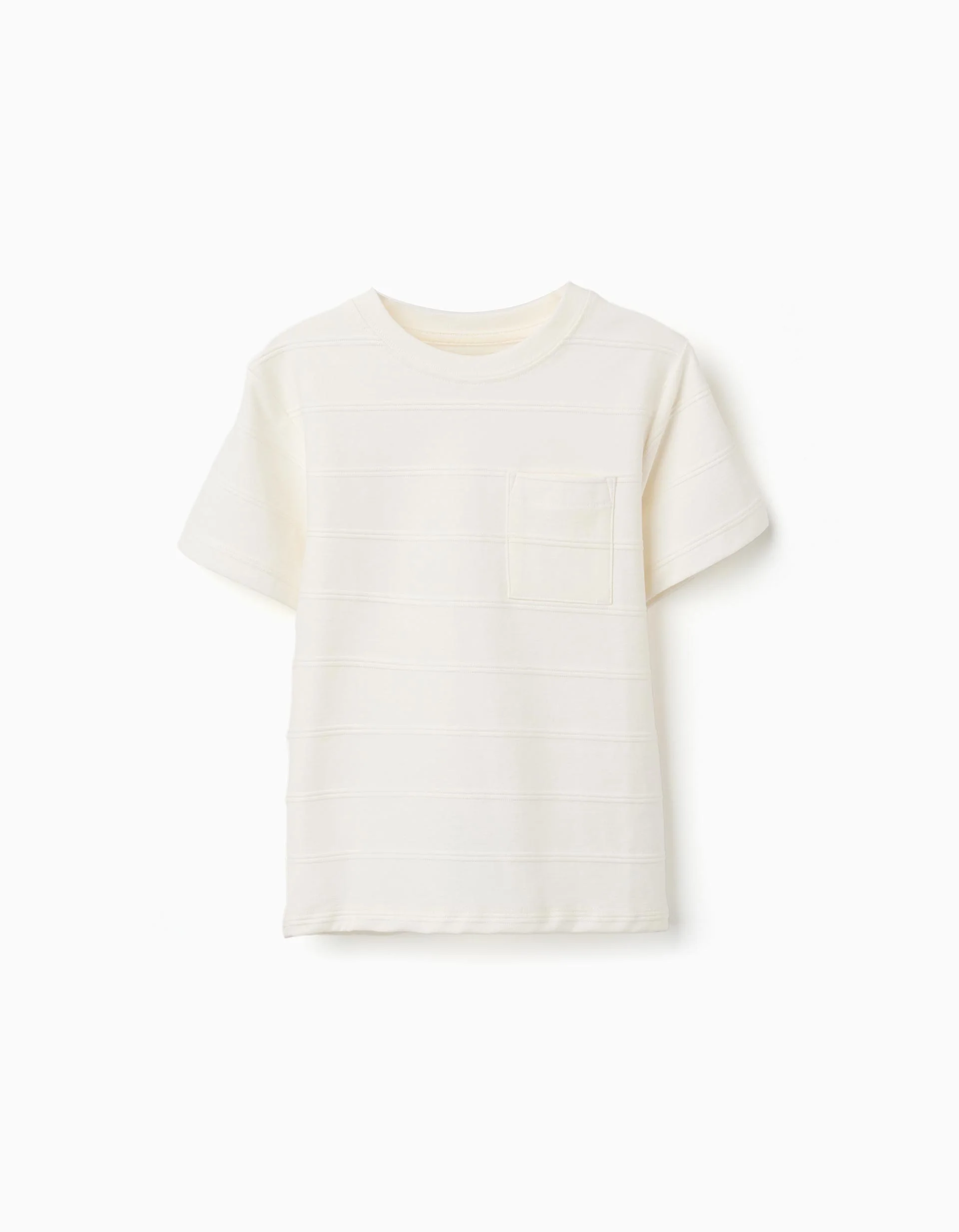Cotton T-shirt with embossed lines and pocket for boys, white
