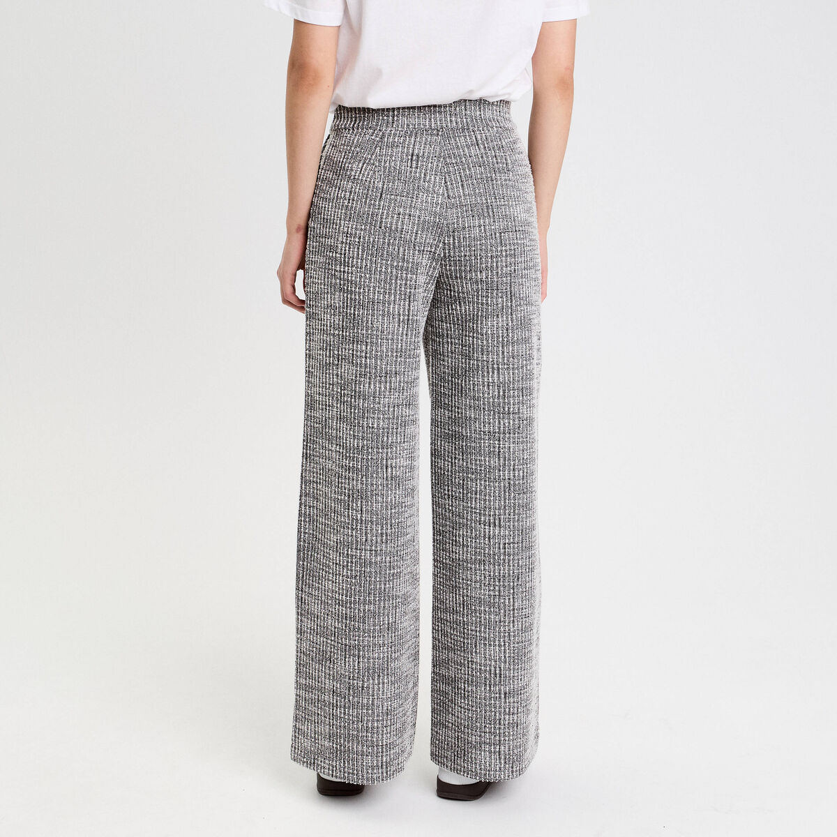 Pantalon large en tweed gris femme