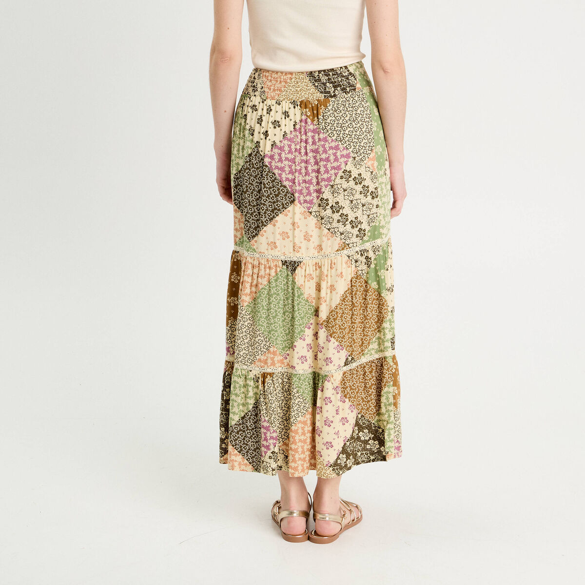 Jupe longue évasée beige femme