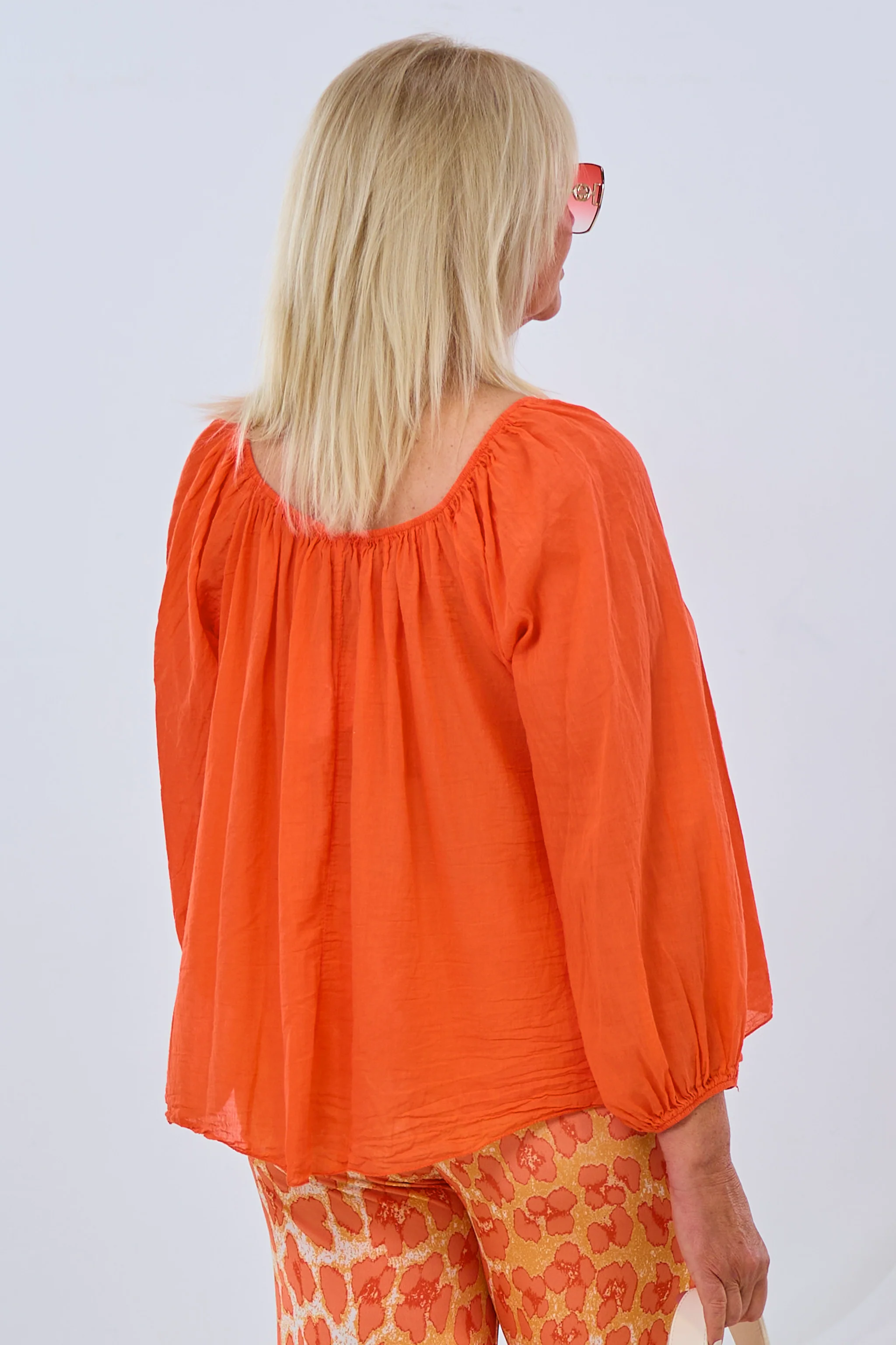luftige Bluse mit Carmenausschnitt, orange