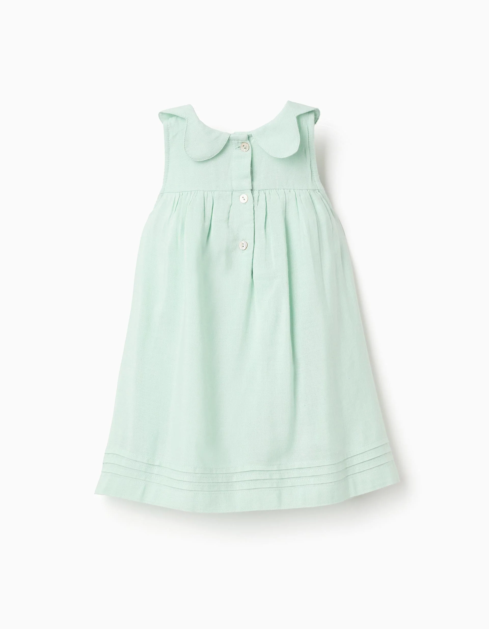 Sleeveless dress in cotton and linen for baby girls, light green