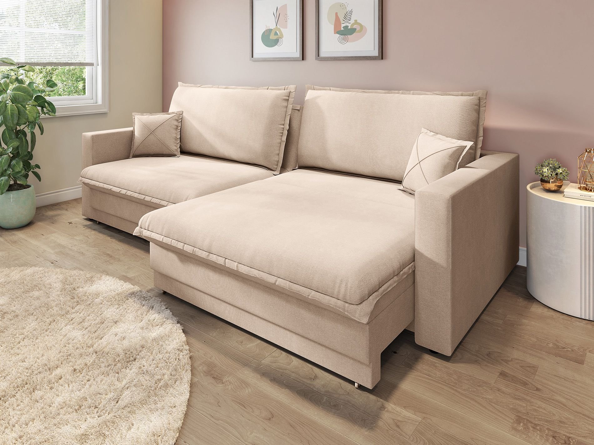 Sofá Tango 2,60m sem Caixa, Retrátil e Reclinável Linho Soft Bege - Netsofas