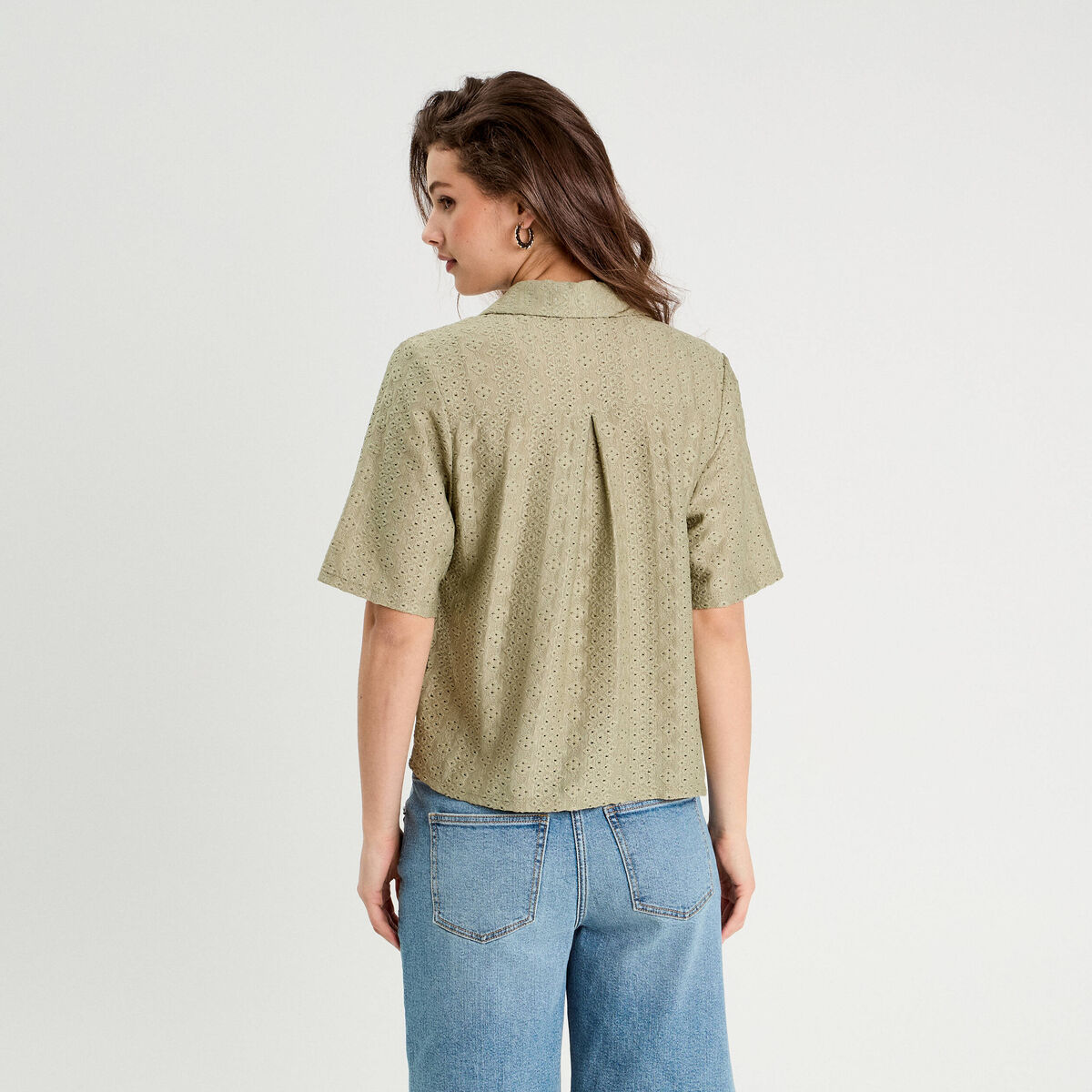 Chemise ajourée vert kaki femme