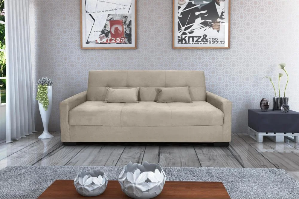 Sofá Cama Lavínia 3 Lugares Suede Bege Matrix