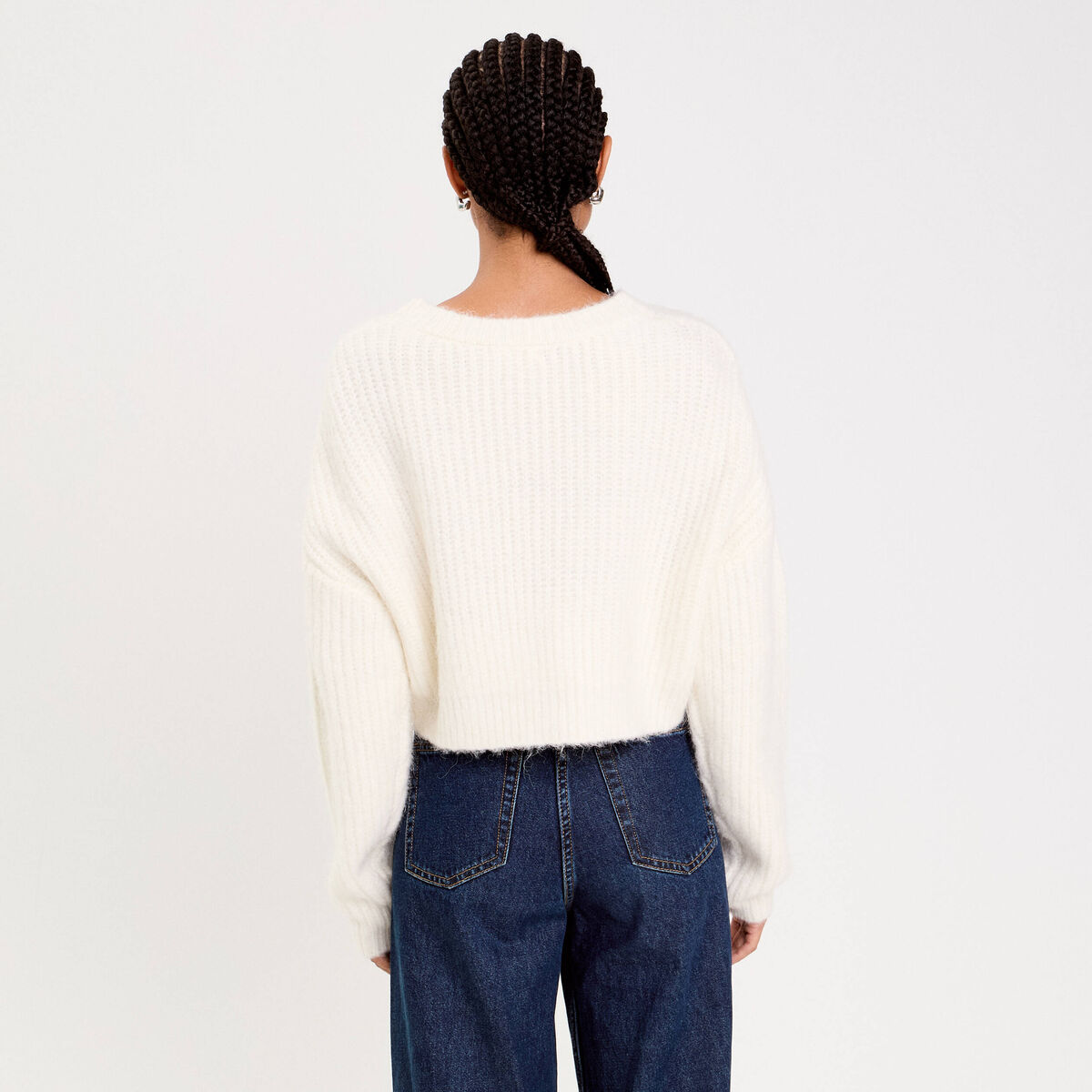 Gilet col v manches longues ecru femme