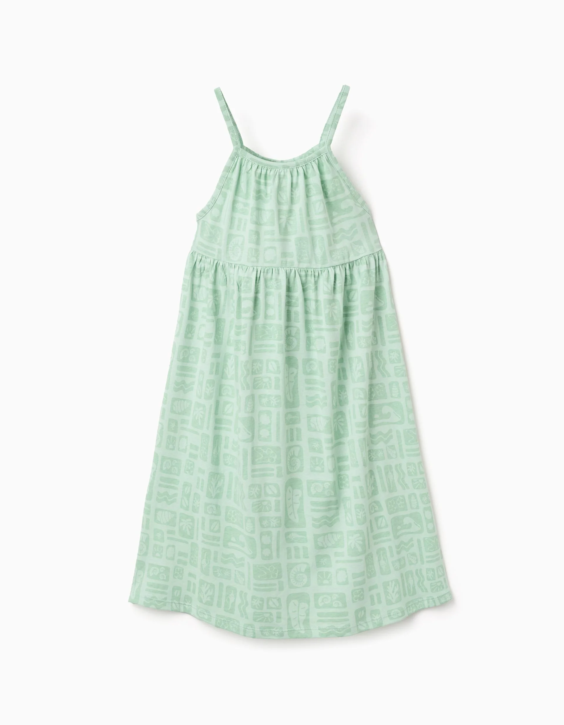 Pack of 2 plain and printed sleeveless dresses for girls, green/orange