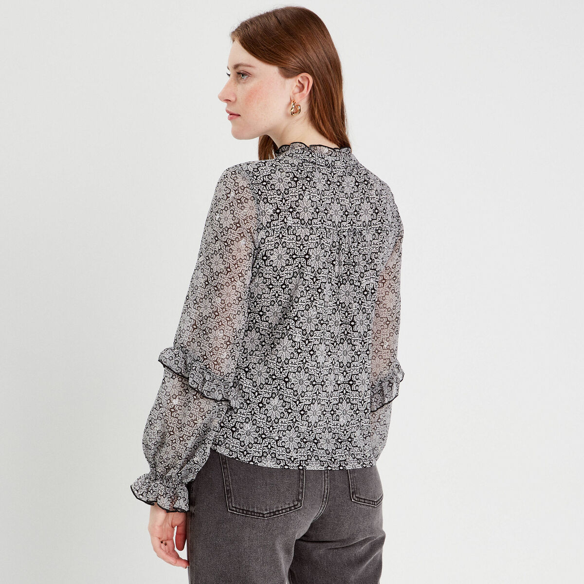 Blouse avec volants noir femme