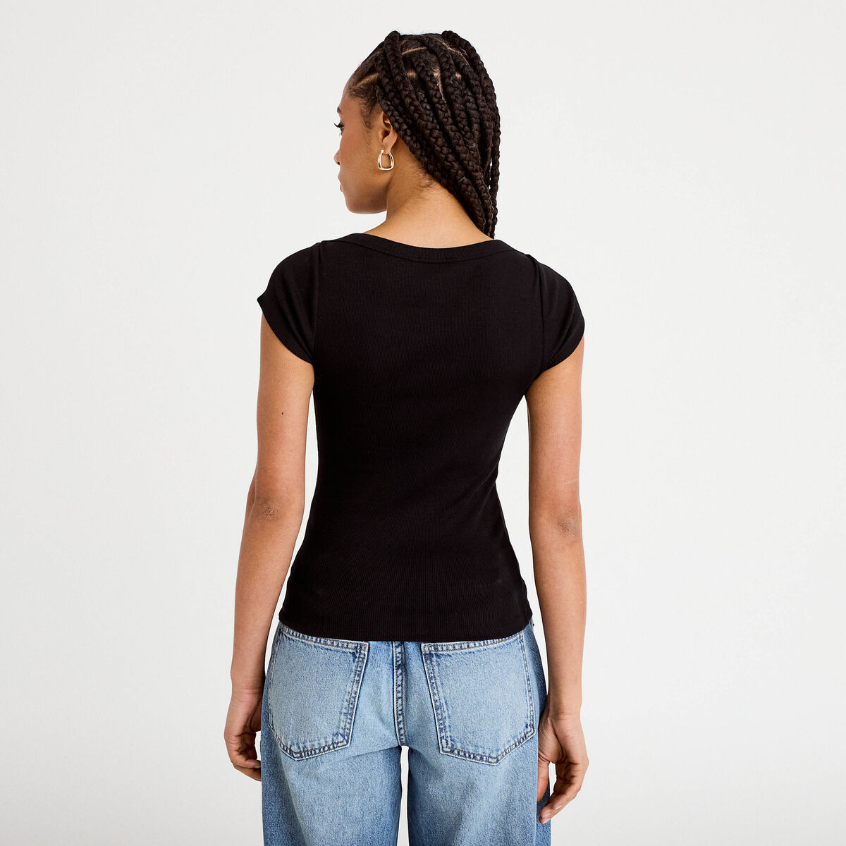 T-shirt cintré manches courtes noir femme