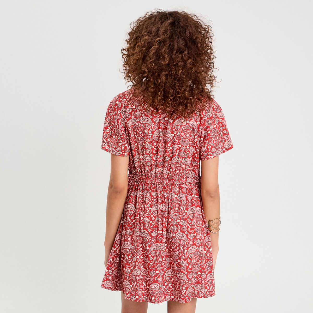 Robe évasée détails noeuds rouge foncé femme